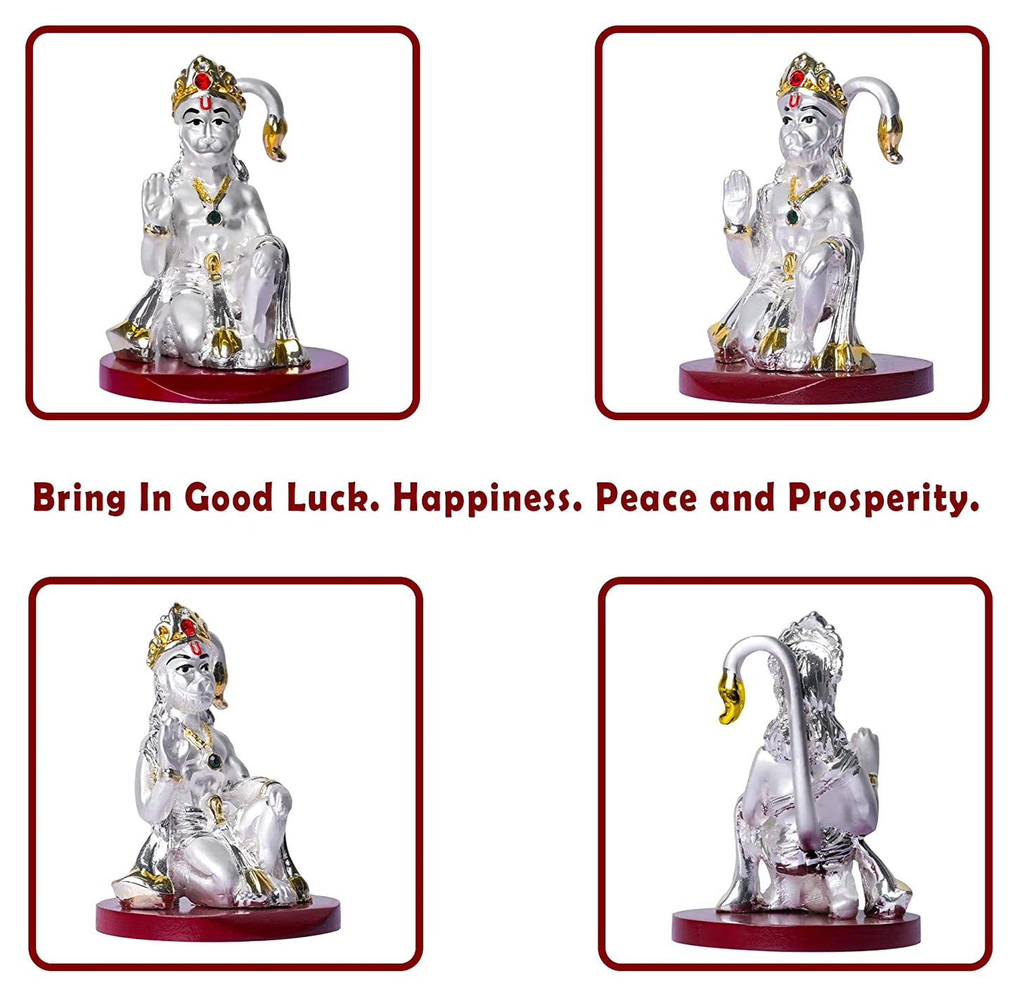 DIVINITI 999 Silver Plated Lord Hanuman Idol For Car Dashboard, Home Decor, Housewarming Gift (9 X 6 CM)