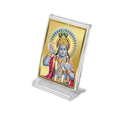 Diviniti 24K Gold Plated Vishnu Frame For Car Dashboard, Home Decor, Table Top, Puja, Festival Gift (11 x 6.8 CM)