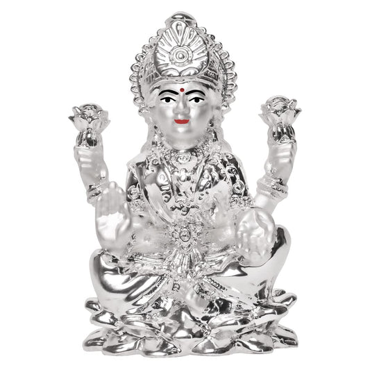 DIVINITI 999 Silver Plated Goddess Laxmi Idol For Home Decor, Tabletop, Puja Room, Wealth (6.5 X 4.2 CM)