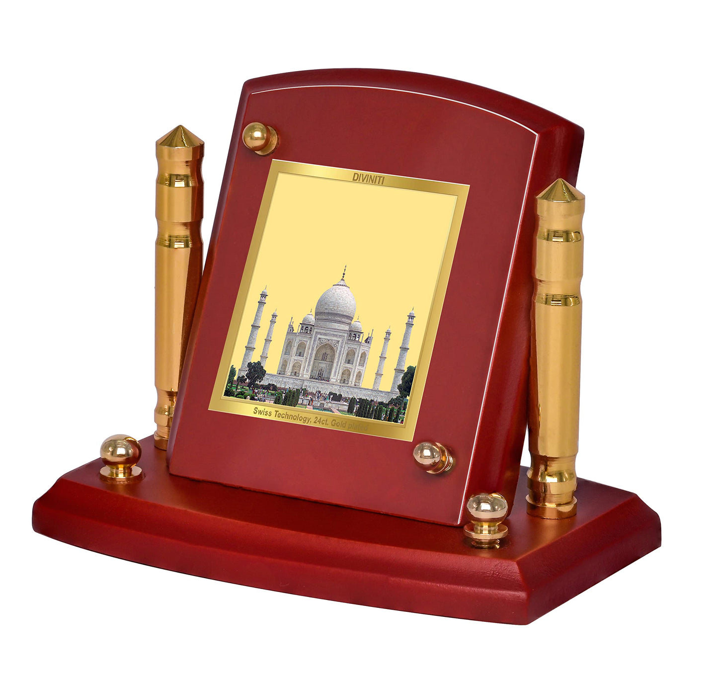 Diviniti 24K Gold Plated Taj Mahal For Car Dashboard, Home Decor Shoepiece, Royal Gift (7 x 9 CM)