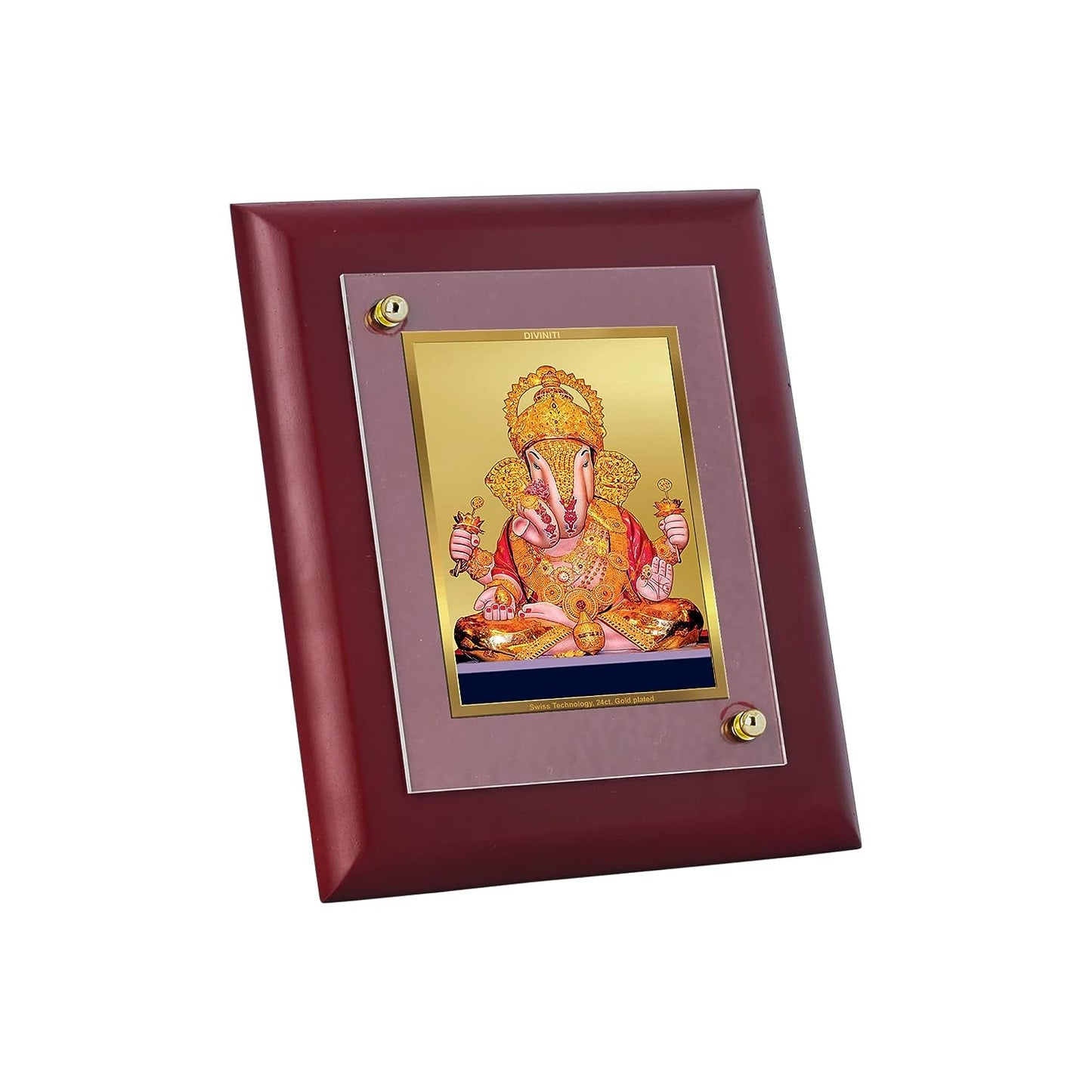 DIVINITI Dagadu Ganesha Gold Plated Wall Photo Frame, Table Décor| MDF 2 Wooden Wall Photo Frame and 24K Gold Plated Foil| Religious Photo Frame Idol For Pooja, Gifts Items (20.0CMX16.0CM)