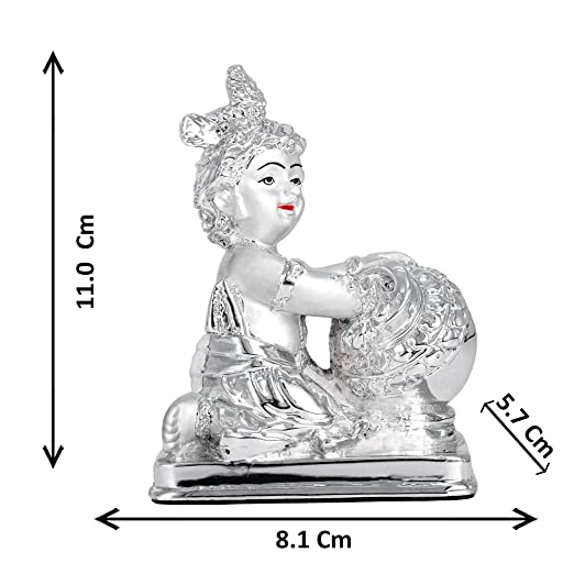 DIVINITI 999 Silver Plated Bal Gopal Idol For Home Decor Showpiece, Table, Housewarming (11 X 8.1 CM)