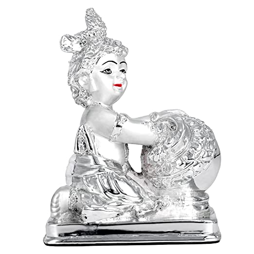 DIVINITI 999 Silver Plated Bal Gopal Idol For Home Decor Showpiece, Table, Housewarming (11 X 8.1 CM)