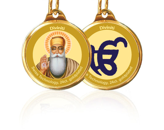 Diviniti 24K Double sided Gold Plated Pendant Gurunanak & Ekomkar|18 MM Flip Coin (1 PCS)