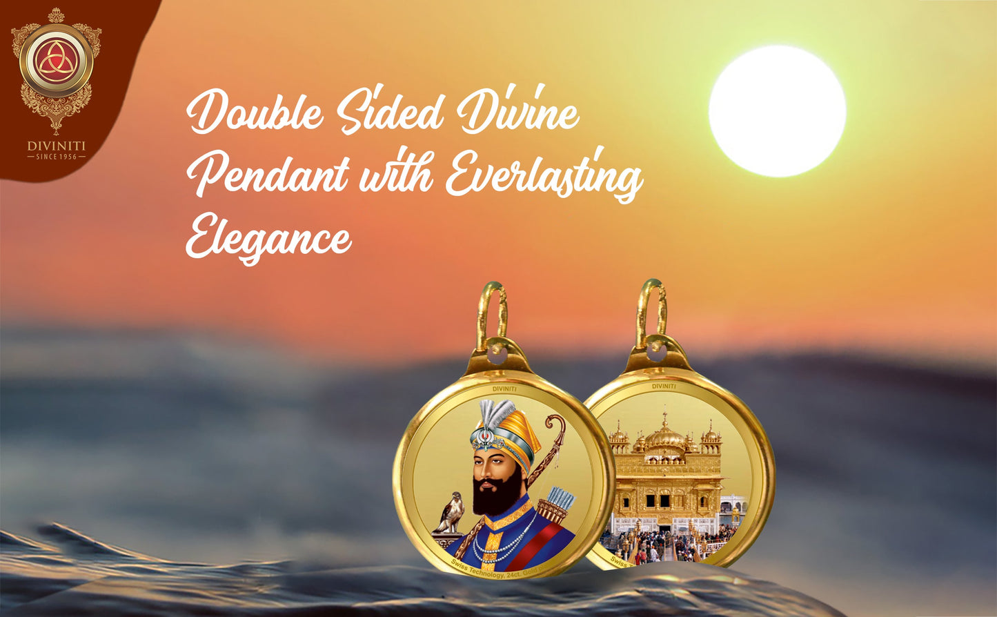 Diviniti 24K Double sided Gold Plated Pendant Guru Gobind Singh  & Golden Temple|28 MM Flip Coin (1 PCS)