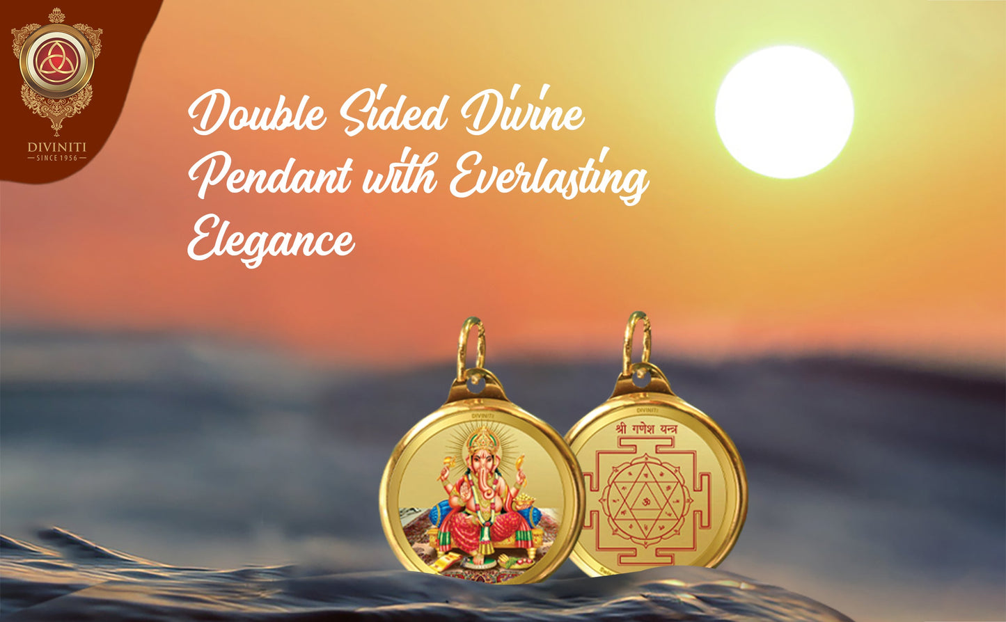 Diviniti 24K Double sided Gold Plated Pendant Ganesha & Yantra|22 MM Flip Coin (1 PCS)