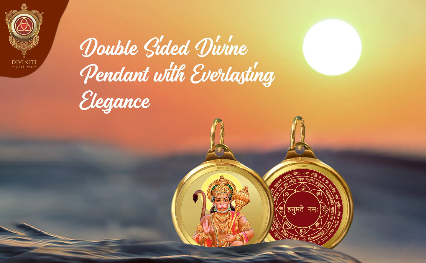 Diviniti 24K Double sided Gold Plated Pendant Hanuman & Yantra|22 MM Flip Coin (1 PCS)