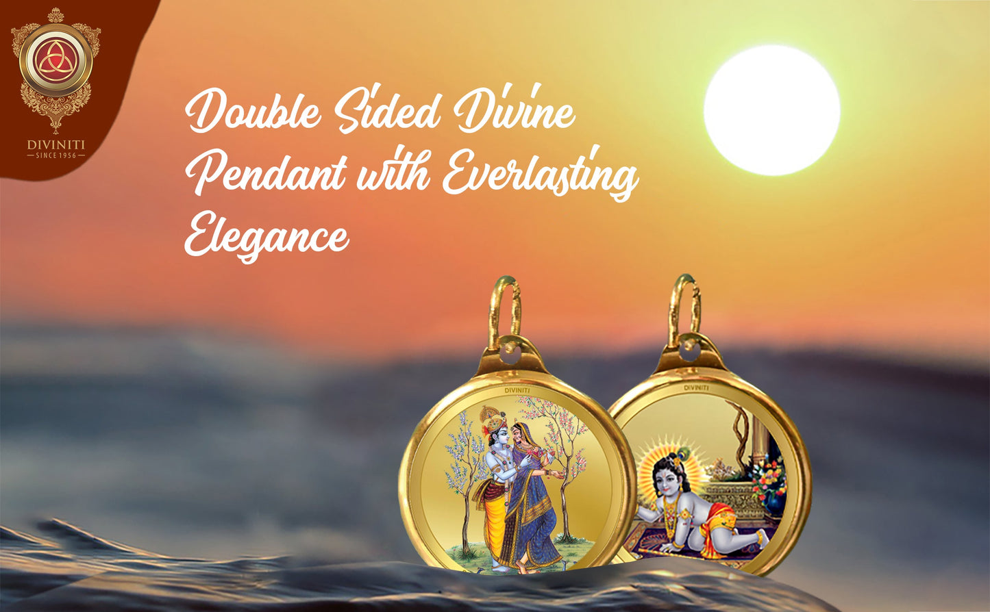 Diviniti 24K Double sided Gold Plated Pendant  RADHA KRISHNA & LADDU GOPAL|28 MM Flip Coin (1 PCS)