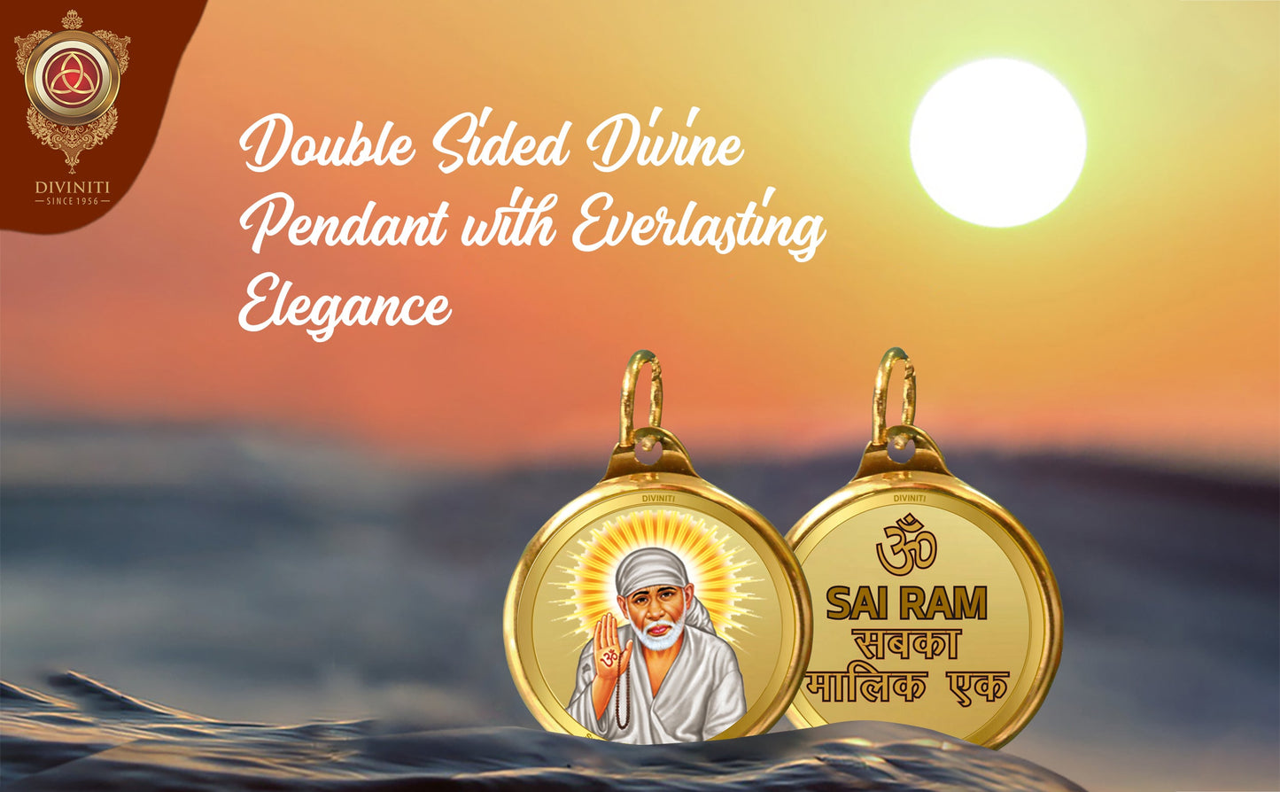 Diviniti 24K Double sided Gold Plated Pendant  SAI BABA & OM|22 MM Flip Coin (1 PCS)