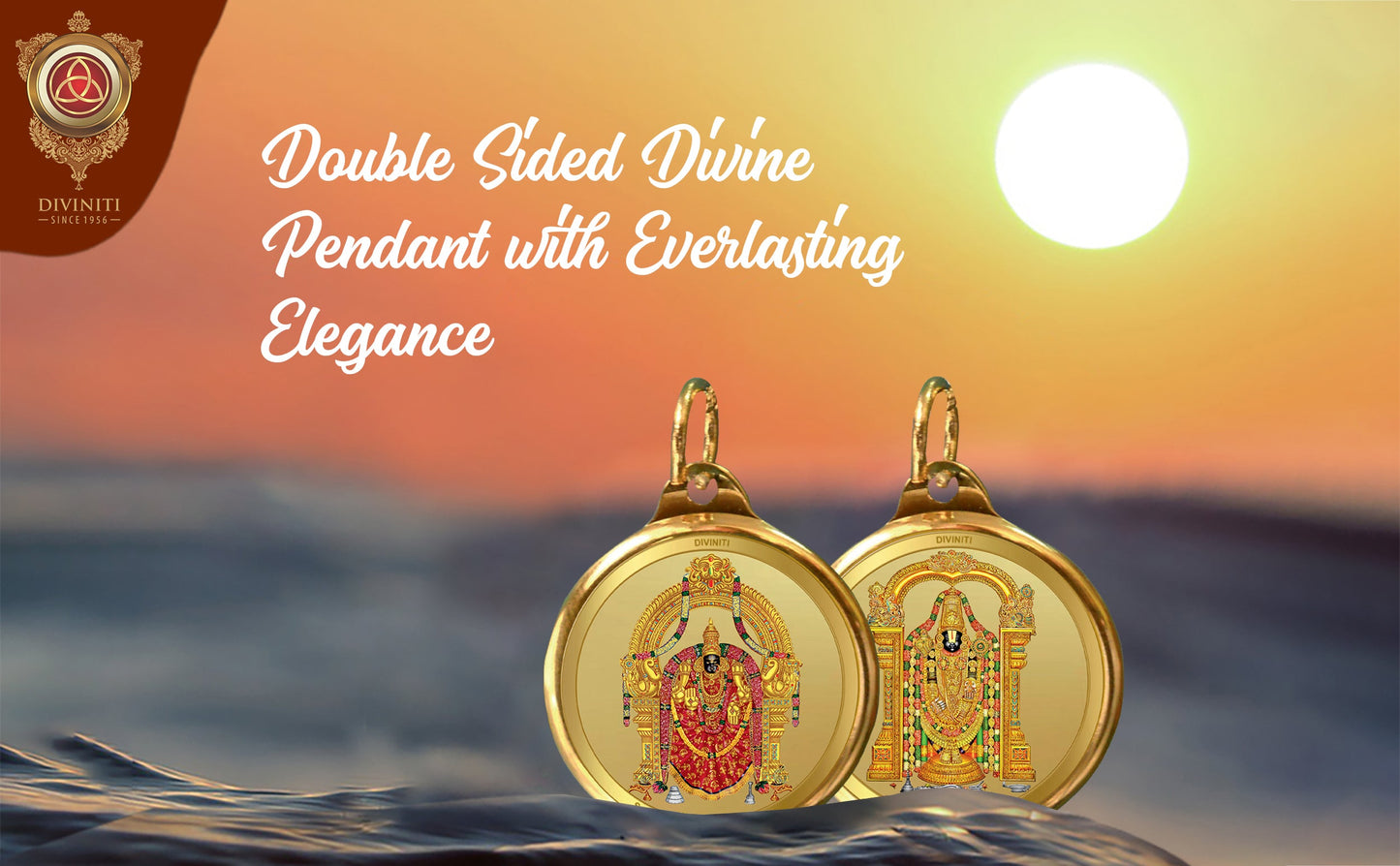 Diviniti 24K Double sided Gold Plated Pendant  Padmawati & Balaji | 22 MM Flip Coin (1 PCS)