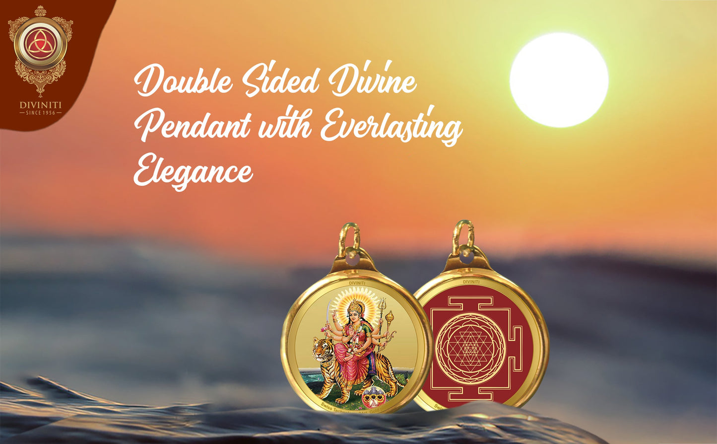 Diviniti 24K Double sided Gold Plated Pendant Durga & Yantra|22 MM Flip Coin (1 PCS)