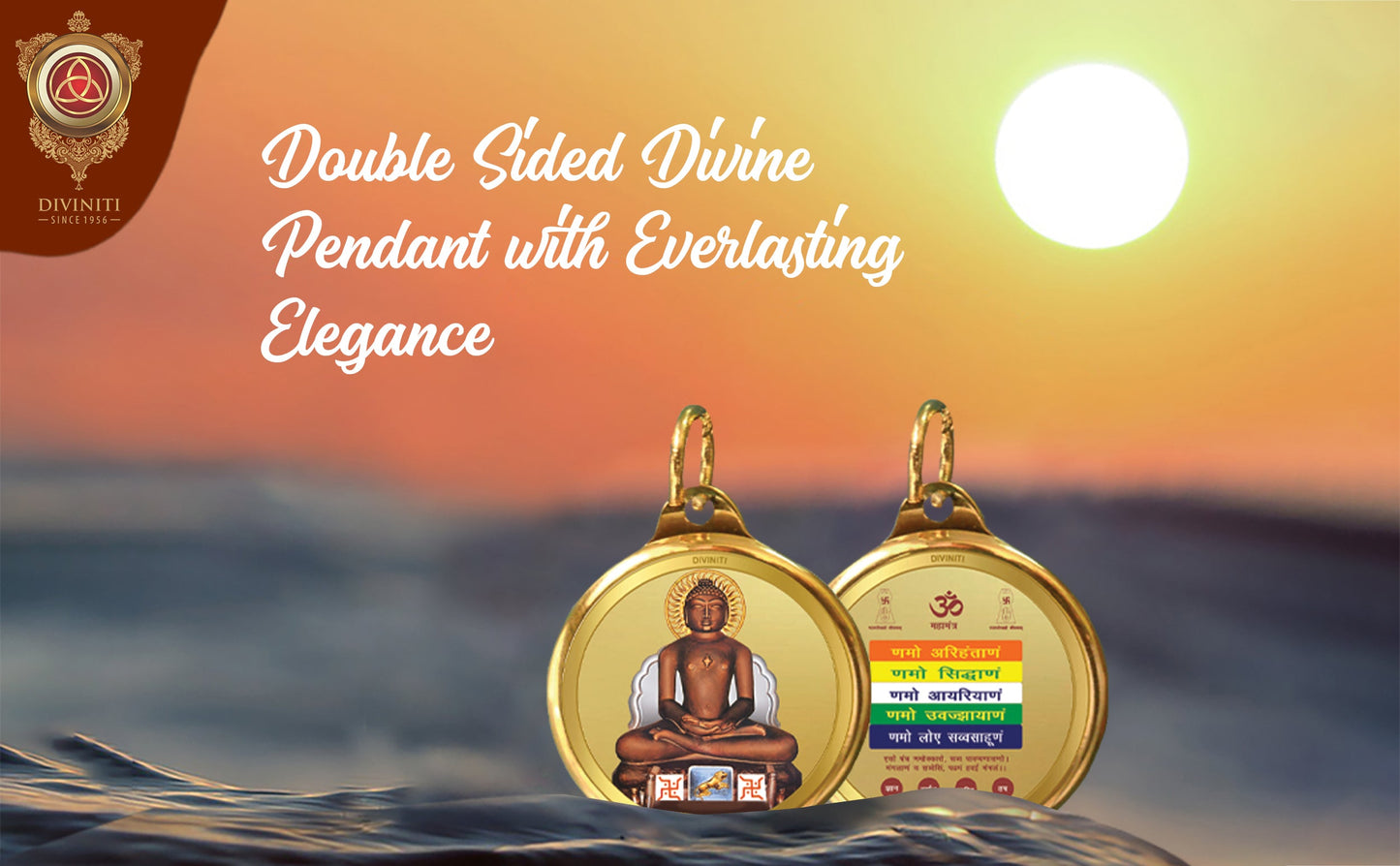 Diviniti 24K Double sided Gold Plated Pendant  Mahavir & Namokar Mantra|28 MM Flip Coin (1 PCS)