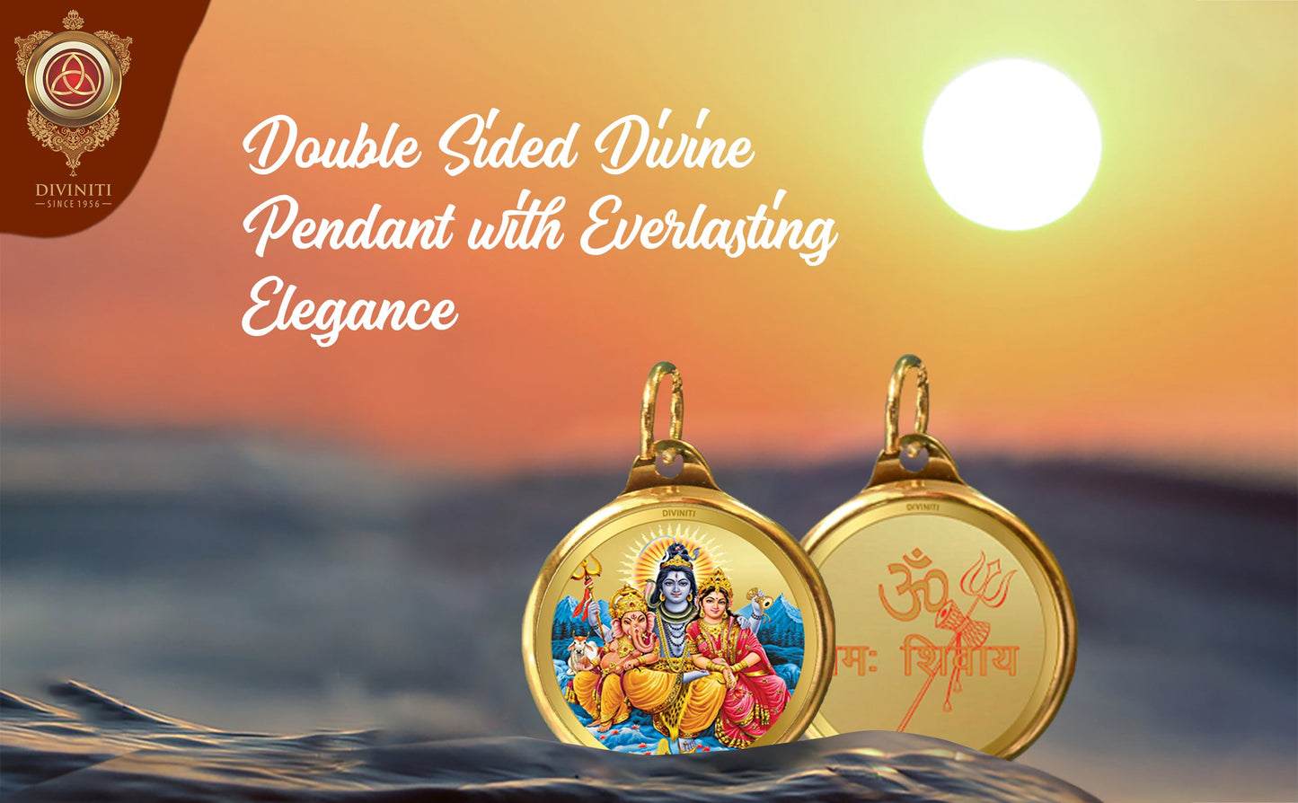 Diviniti 24K Double sided Gold Plated Pendant  SHIV PARIVAR & OM|22 MM Flip Coin (1 PCS)