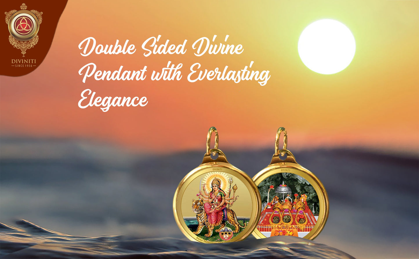 Diviniti 24K Double sided Gold Plated Pendant  Durga & Mata Ka Darbar |28 MM Flip Coin (1 PCS)