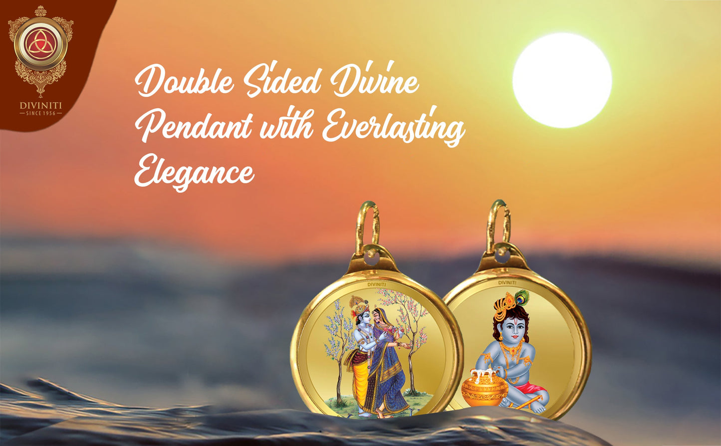 Diviniti 24K Double sided Gold Plated Pendant  RADHA KRISHNA & BALGOPAL|28 MM Flip Coin (1 PCS)