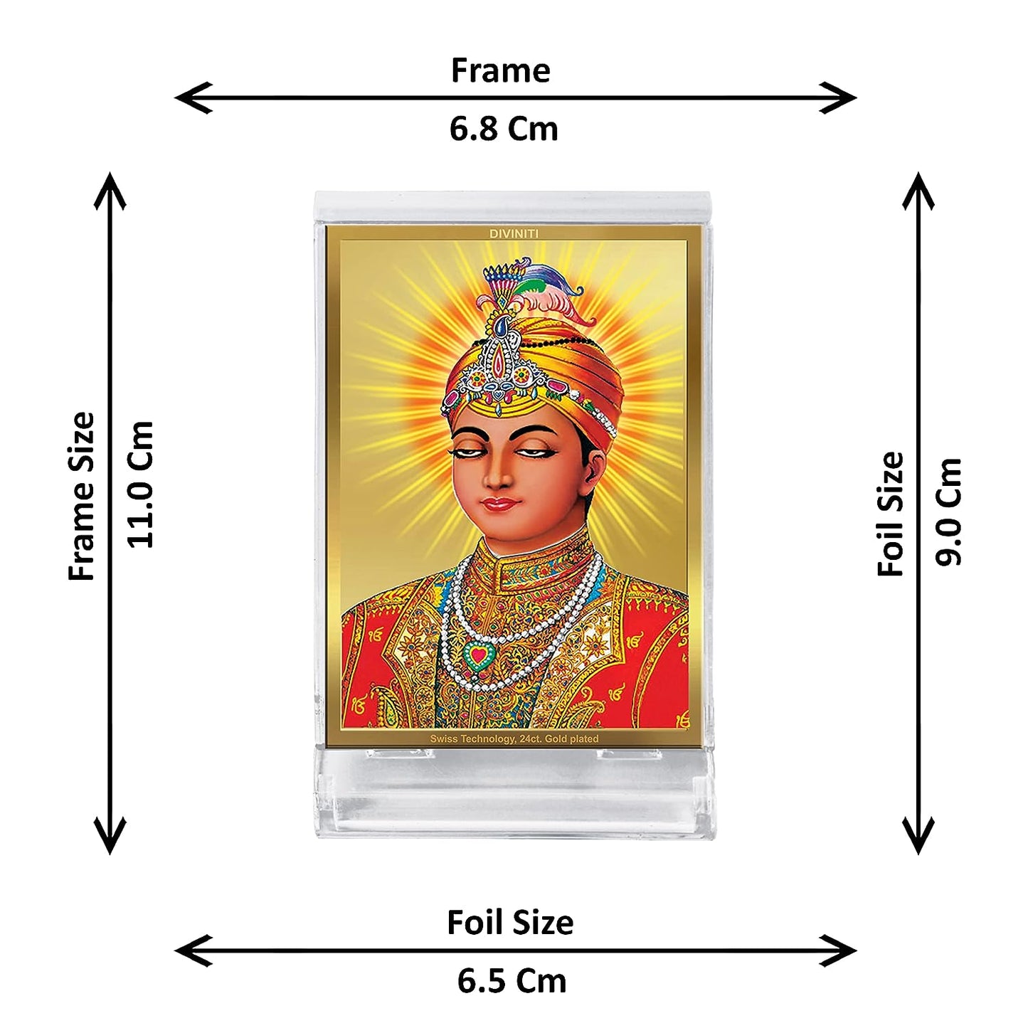 Diviniti 24K Gold Plated Guru Harkrishan Frame For Car Dashboard, Home Decor, Table (11 x 6.8 CM)