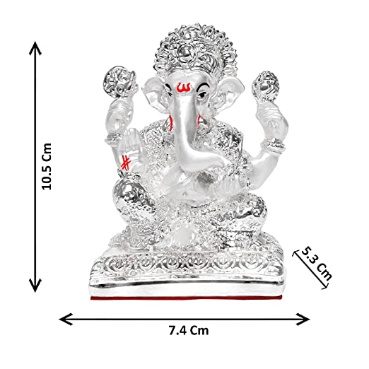 Diviniti 999 Silver Plated Sculpture of Lord Ganesha Figurine Religious Idol for Pooja, Gift  (7.4 CM X 5.3 CM X 10.5 CM)