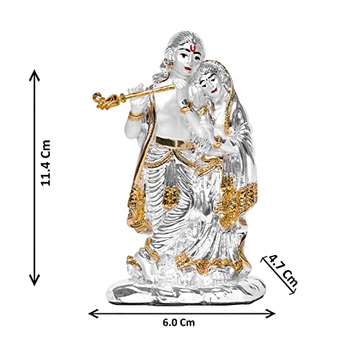 DIVINITI 999 Silver Plated Radha Krishna Idol For Home Decor Showpiece, Puja, Luxury Gift (11.4 X 6 CM)