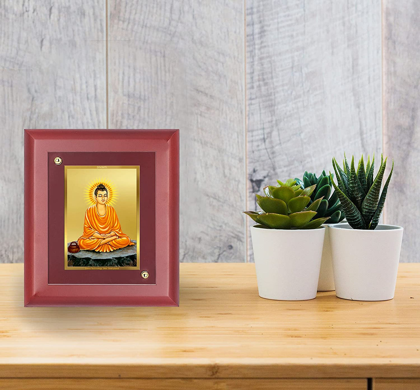 DIVINITI Buddha Gold Plated Wall Photo Frame, Table Decor| MDF 2 Wooden Wall Photo Frame and 24K Gold Plated Foil| Religious Photo Frame Idol For Pooja, Gifts Items (20.0CMX16.0CM)