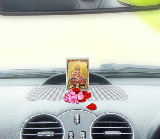 Diviniti 24K Gold Plated Ganesha Frame For Car Dashboard, Home Decor, Puja, Festival Gift (11 x 6.8 CM)