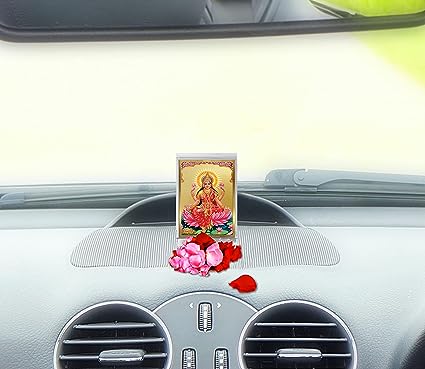 Diviniti 24K Gold Plated Lakshmi Ji Frame For Car Dashboard, Home Decor, Puja, Festival Gift (11 x 6.8 CM)