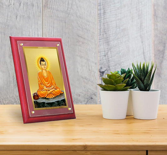 DIVINITI Buddha Gold Plated Wall Photo Frame, Table Décor| MDF 3 Wooden Wall Photo Frame and 24K Gold Plated Foil| Religious Photo Frame Idol For Pooja, Gifts Items (30.0CMX23.0CM)