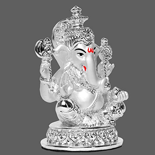 DIVINITI 999 Silver Plated Lord Ganesha Idol For Home Decor Showpiece, Puja Room, Gift (10 X 7 CM)