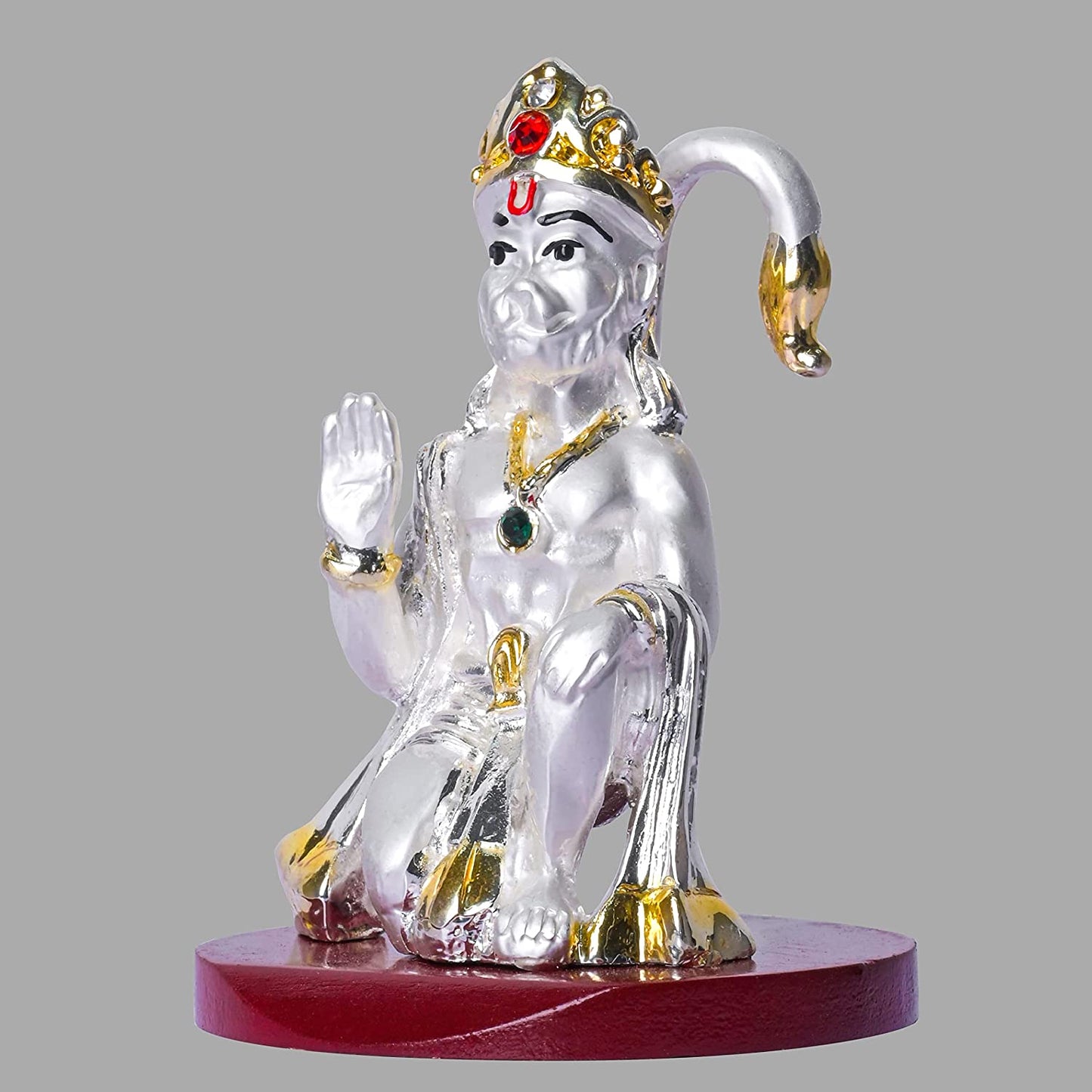 DIVINITI 999 Silver Plated Lord Hanuman Idol For Car Dashboard, Home Decor, Housewarming Gift (9 X 6 CM)