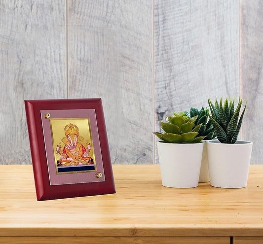 DIVINITI Dagadu Ganesha Gold Plated Wall Photo Frame, Table Décor| MDF 2 Wooden Wall Photo Frame and 24K Gold Plated Foil| Religious Photo Frame Idol For Pooja, Gifts Items (20.0CMX16.0CM)