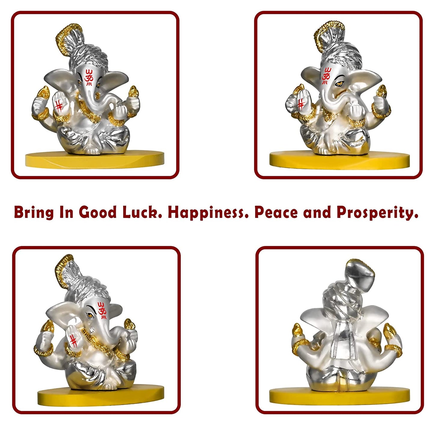 DIVINITI 999 Silver Plated Pagdi Ganesha Idol For Home Decor, Car Dashboard, Tabletop (7.5 X 7.5 CM)