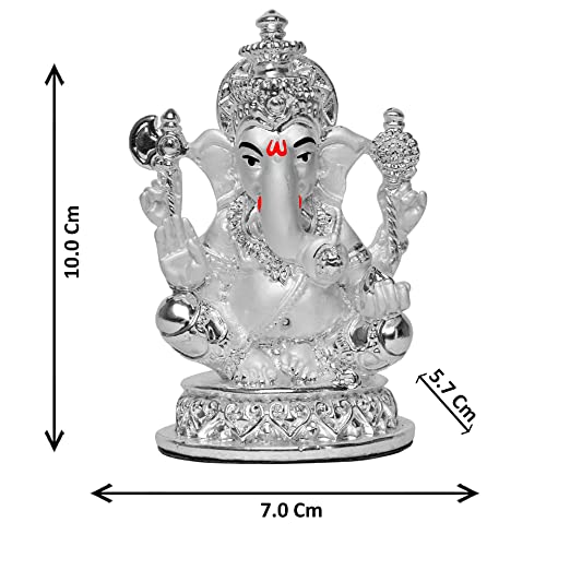 DIVINITI 999 Silver Plated Lord Ganesha Idol For Home Decor Showpiece, Puja Room, Gift (10 X 7 CM)