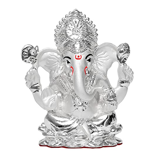 DIVINITI 999 Silver Plated Lord Ganesha Idol For Home Decor, Worship, Luxury Gift (9.5 X 7.5 CM)