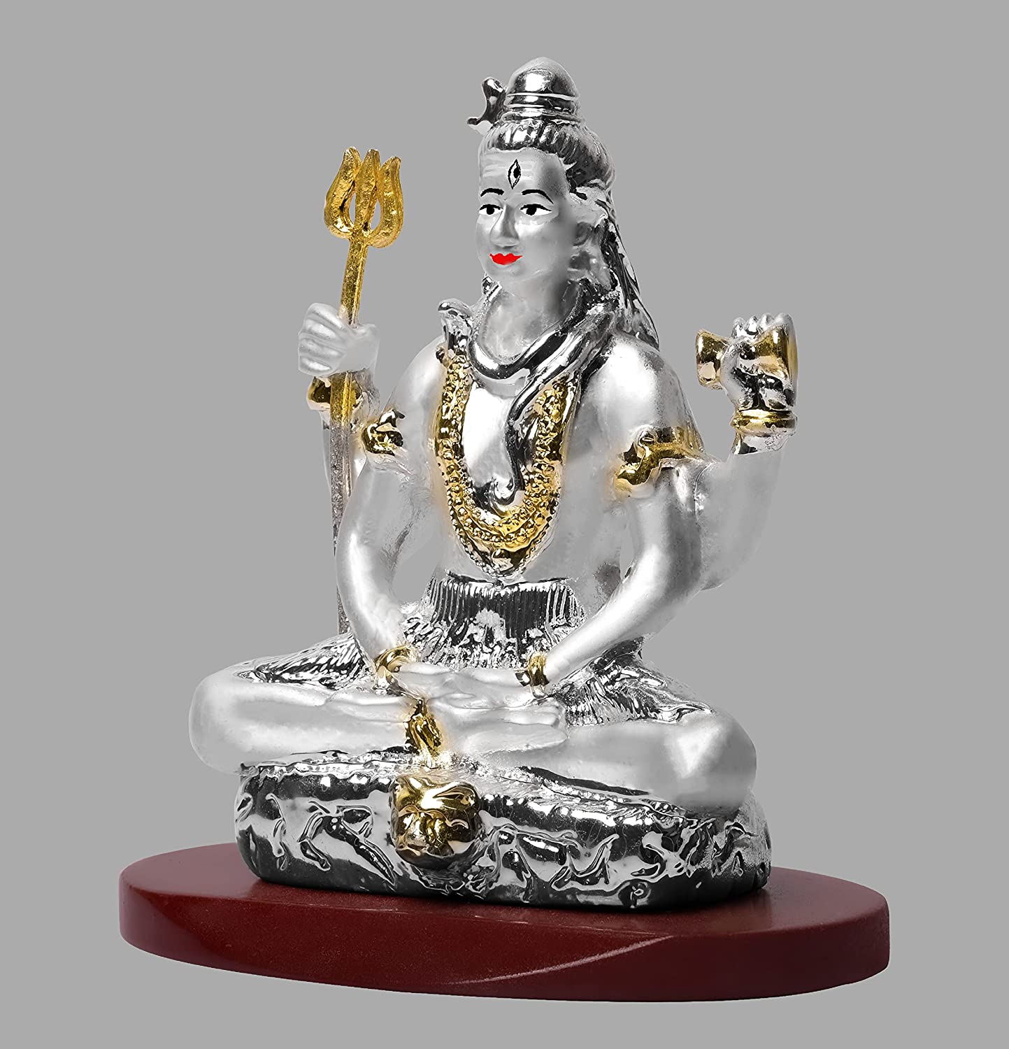 DIVINITI 999 Silver Plated Lord Shiva Idol For Home Decor, Car Dashboard, Festival Gift, Puja (8 X 7 CM)