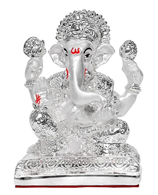 Diviniti 999 Silver Plated Sculpture of Lord Ganesha Figurine Religious Idol for Pooja, Gift  (7.4 CM X 5.3 CM X 10.5 CM)