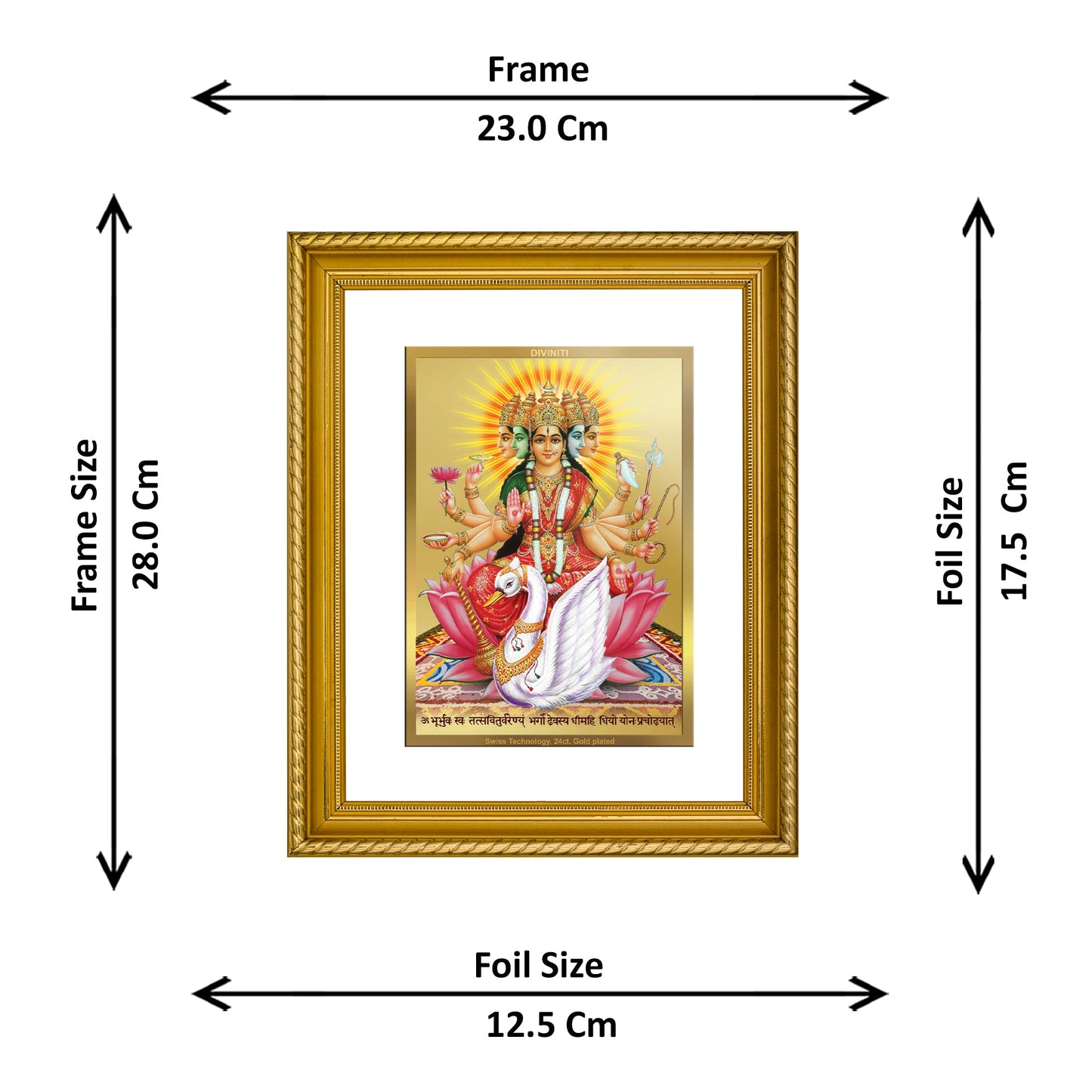 DIVINITI Gayatri Mata Gold Plated Wall Photo Frame, Table Decor| DG Frame 056 Size 2.5 and 24K Gold Plated Foil (28 CM X 23 CM)