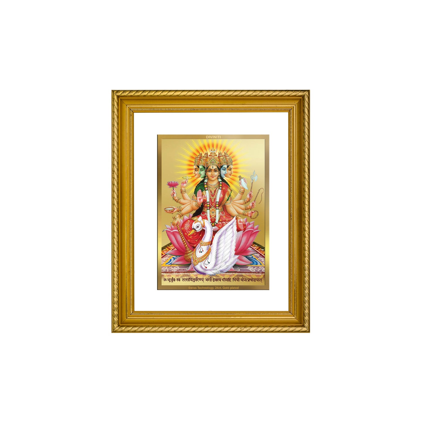 DIVINITI Gayatri Mata Gold Plated Wall Photo Frame, Table Decor| DG Frame 056 Size 2.5 and 24K Gold Plated Foil (28 CM X 23 CM)