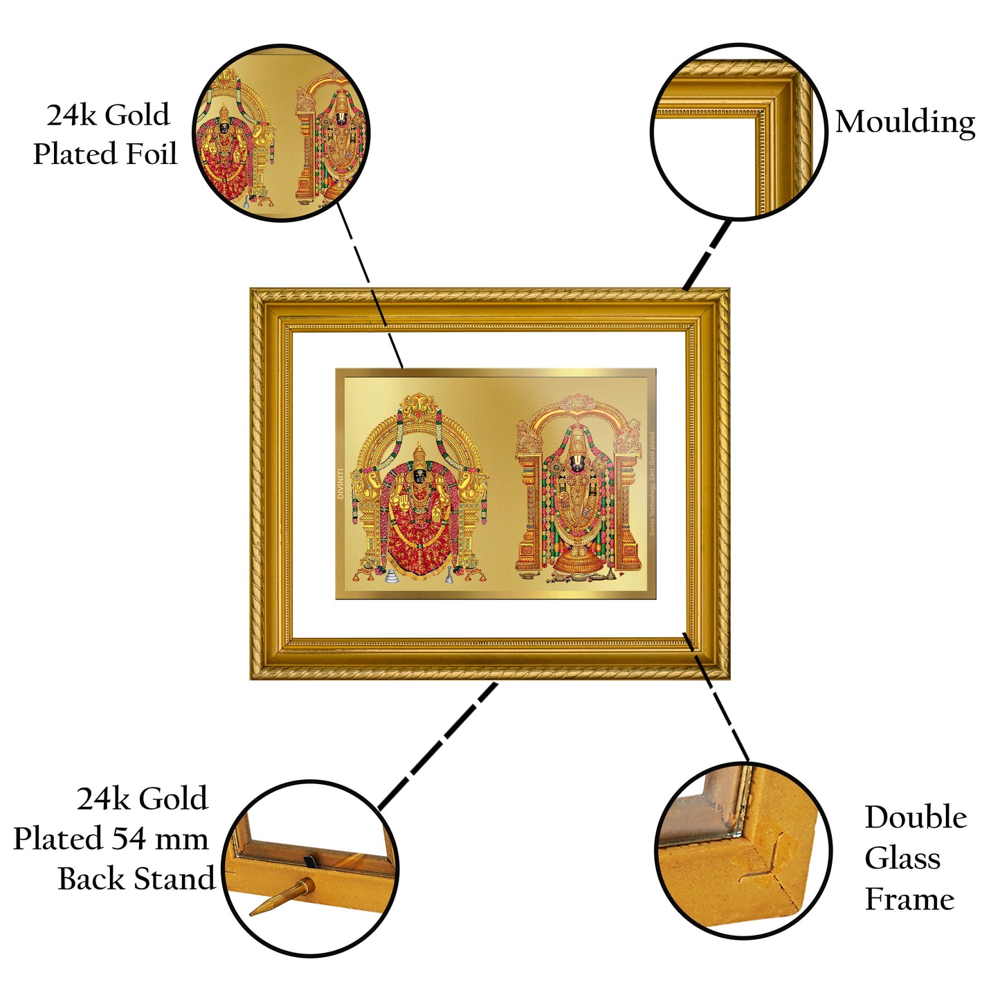 DIVINITI Padmavati & Balaji Gold Plated Wall Photo Frame, Table Decor| DG Frame 056 Size 2.5 and 24K Gold Plated Foil (28 CM X 23 CM)