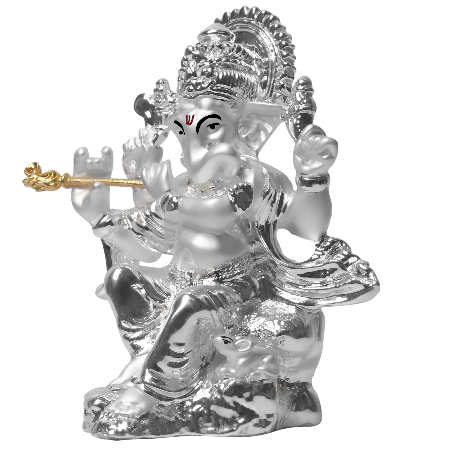 DIVINITI 999 Silver Plated Ganesha with Flute Idol For Home Decor Showpiece, Prosperity (3.4 X 8.5 CM)