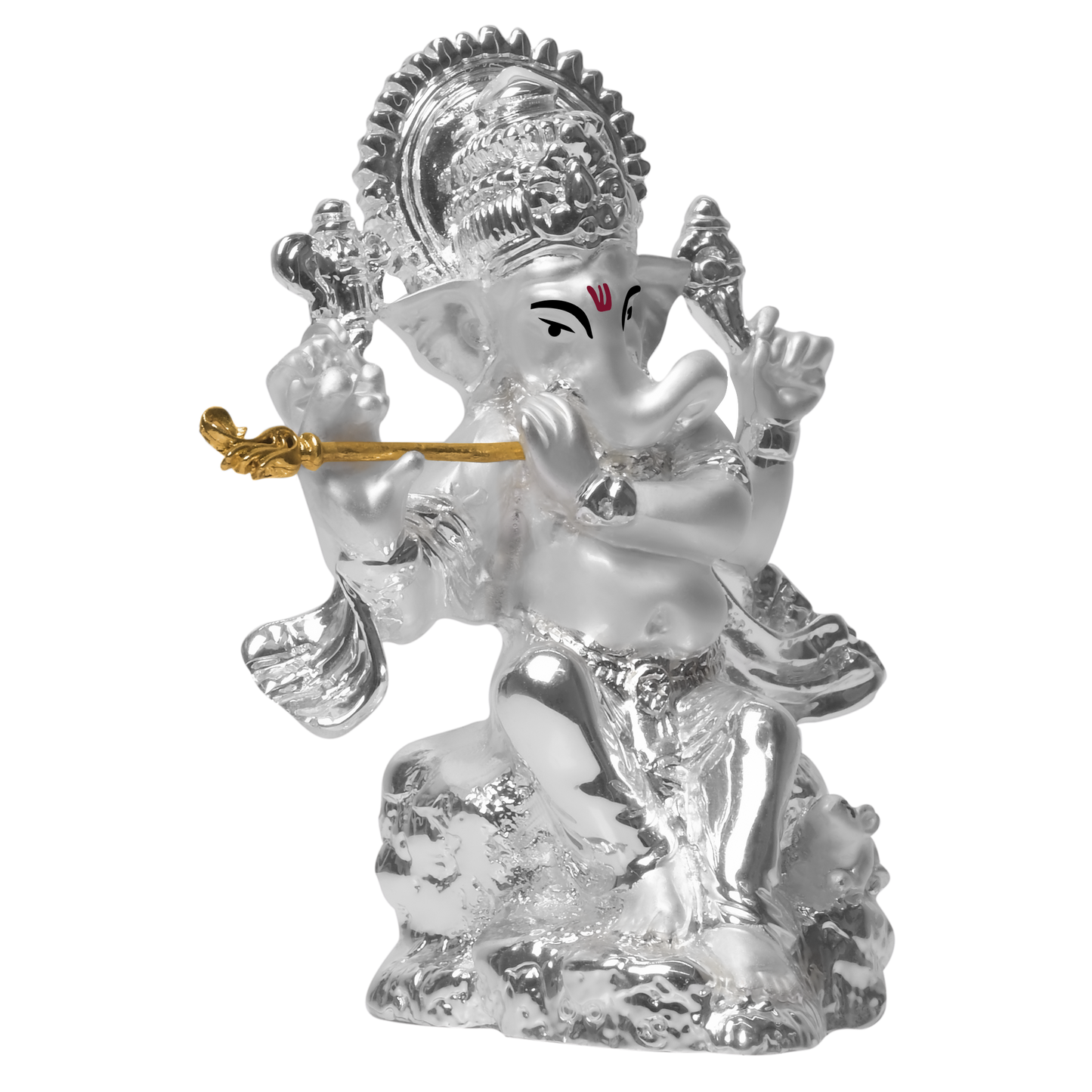 DIVINITI 999 Silver Plated Ganesha with Flute Idol For Home Decor Showpiece, Prosperity (3.4 X 8.5 CM)