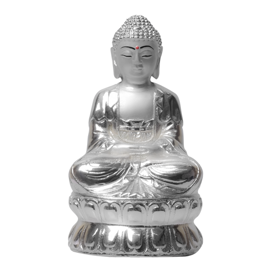 Diviniti Lord Buddha Idol for Home Decor| 999 Silver Plated Sculpture of Lord Buddha | Idol for Home, Office, Temple, and Table Decoration| Religious Idol For Pooja, Gift