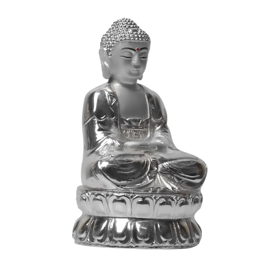 Diviniti Lord Buddha Idol for Home Decor| 999 Silver Plated Sculpture of Lord Buddha | Idol for Home, Office, Temple, and Table Decoration| Religious Idol For Pooja, Gift