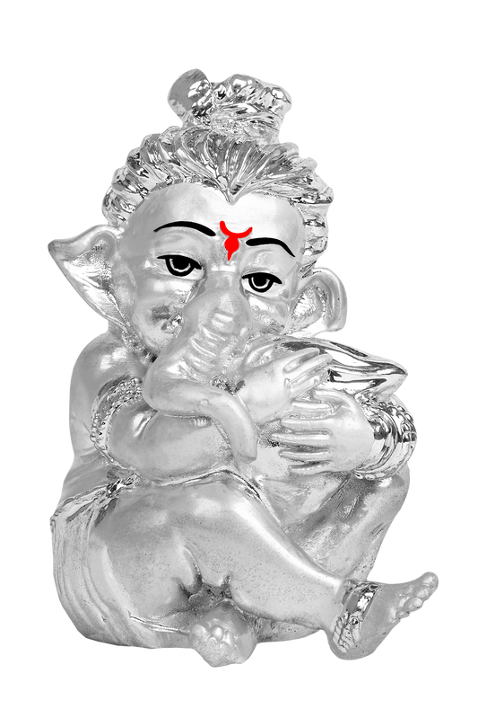 Diviniti Bal Ganesha Idol for Home Decor| 999 Silver Plated Sculpture of Bal Ganesha| Idol for Home, Office, Temple & Table Decoration| Religious Idol For Prayer, Gift