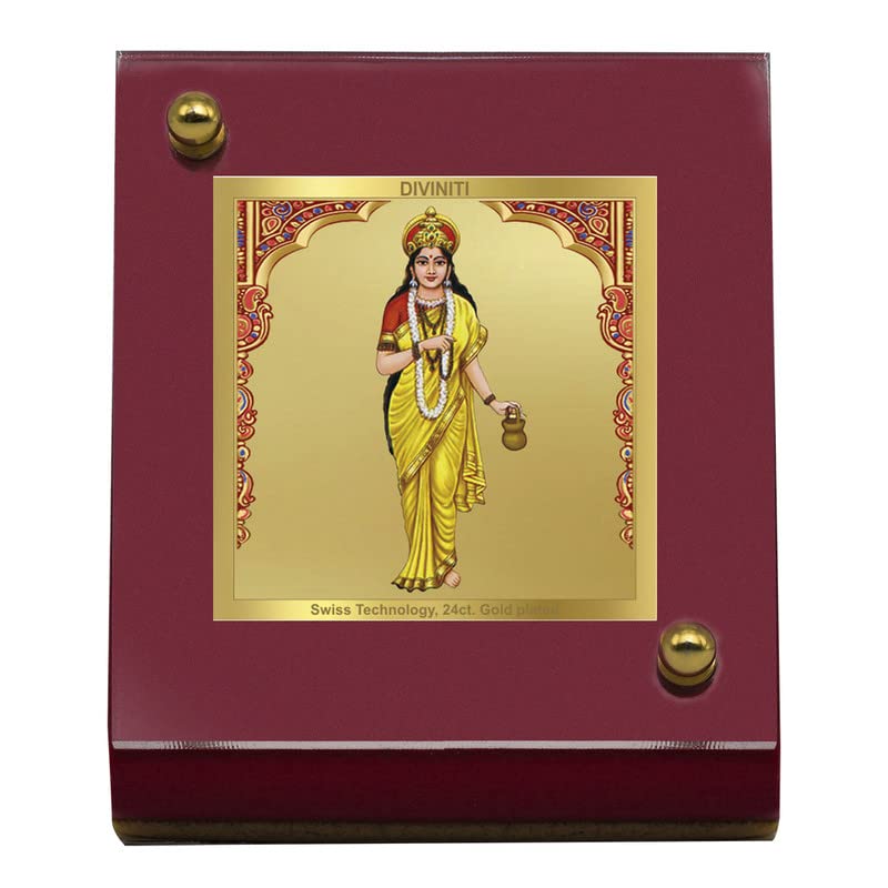 DIVINITI Brahmacharini Mata Idol Photo Frame for Car Dashboard, Table Decor| MDF 1B wooden Frame and 24K Gold Plated Foil| Religious photo frame idol for Pooja, Gifts Items (6.3x5.5 cm)