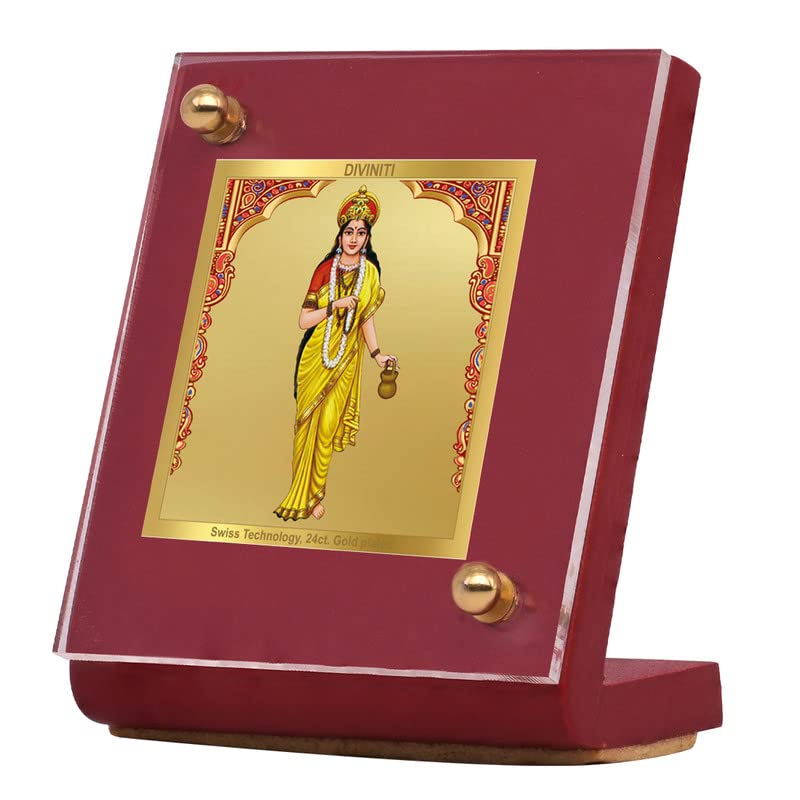 DIVINITI Brahmacharini Mata Idol Photo Frame for Car Dashboard, Table Decor| MDF 1B wooden Frame and 24K Gold Plated Foil| Religious photo frame idol for Pooja, Gifts Items (6.3x5.5 cm)