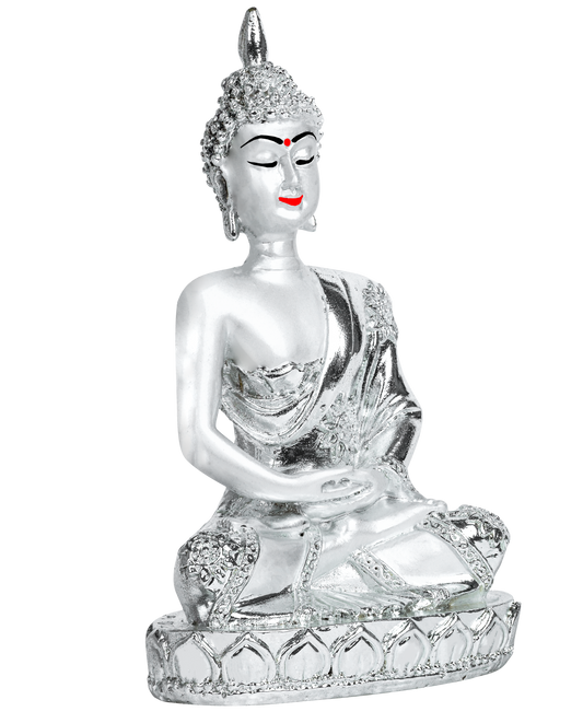 Diviniti Buddha in Mediation Idol for Home Decor| 999 Silver Plated Sculpture of Buddha in Meditation | Idol for Home, Office, Temple, and Table Decoration| Religious Idol For Pooja, Gift