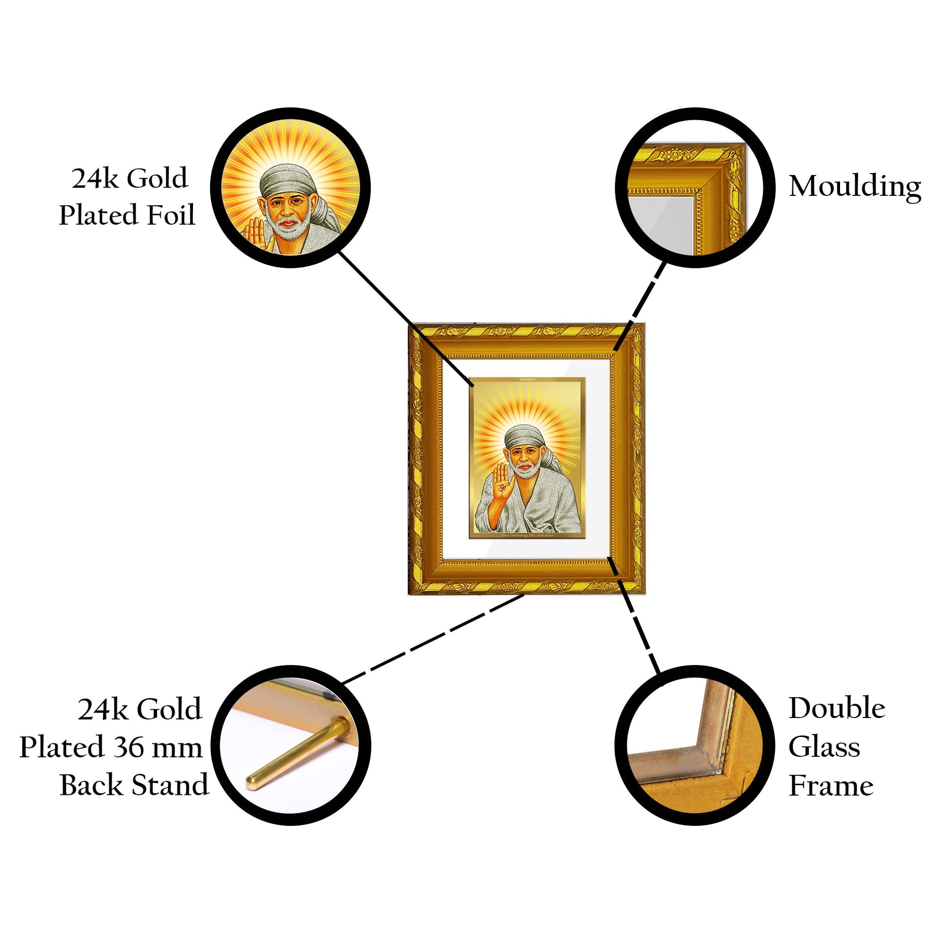 Buy DIVINITI 24K Gold Plated Sai Baba Photo Frame