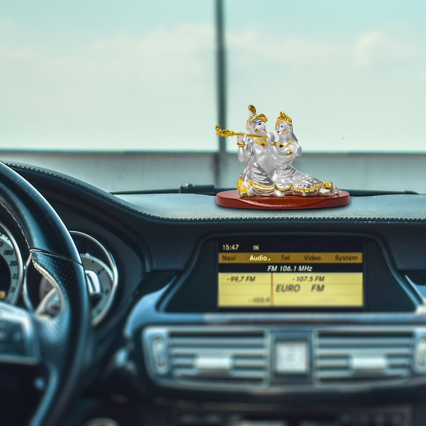 DIVINITI 999 Silver Plated Radha Krishna Idol For Car Dashboard, Home Decoration, Puja, Gift (6 X 8.5 CM)