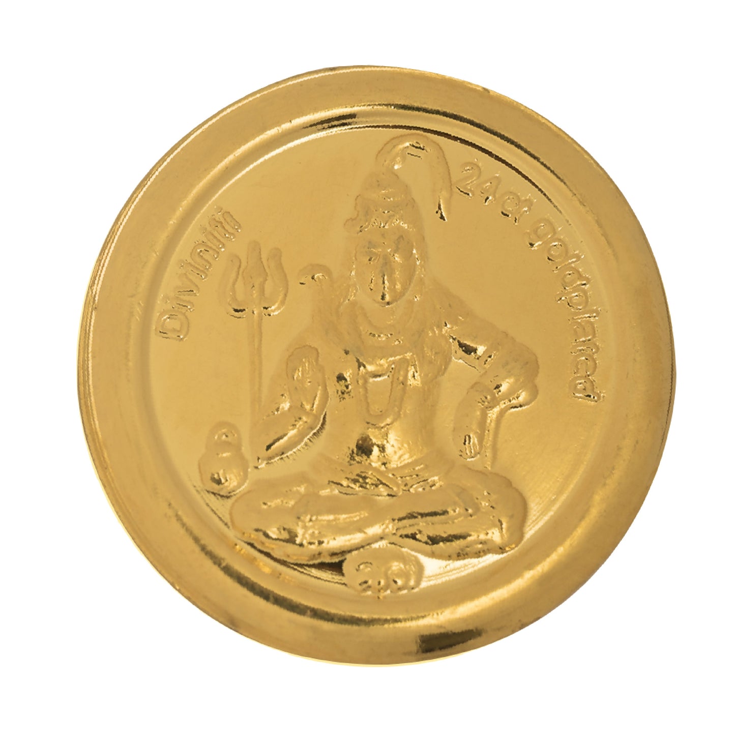 Diviniti Luxurious Gold Coin| Shiva & Trishul Damru 24K Gold Coin | 18mm