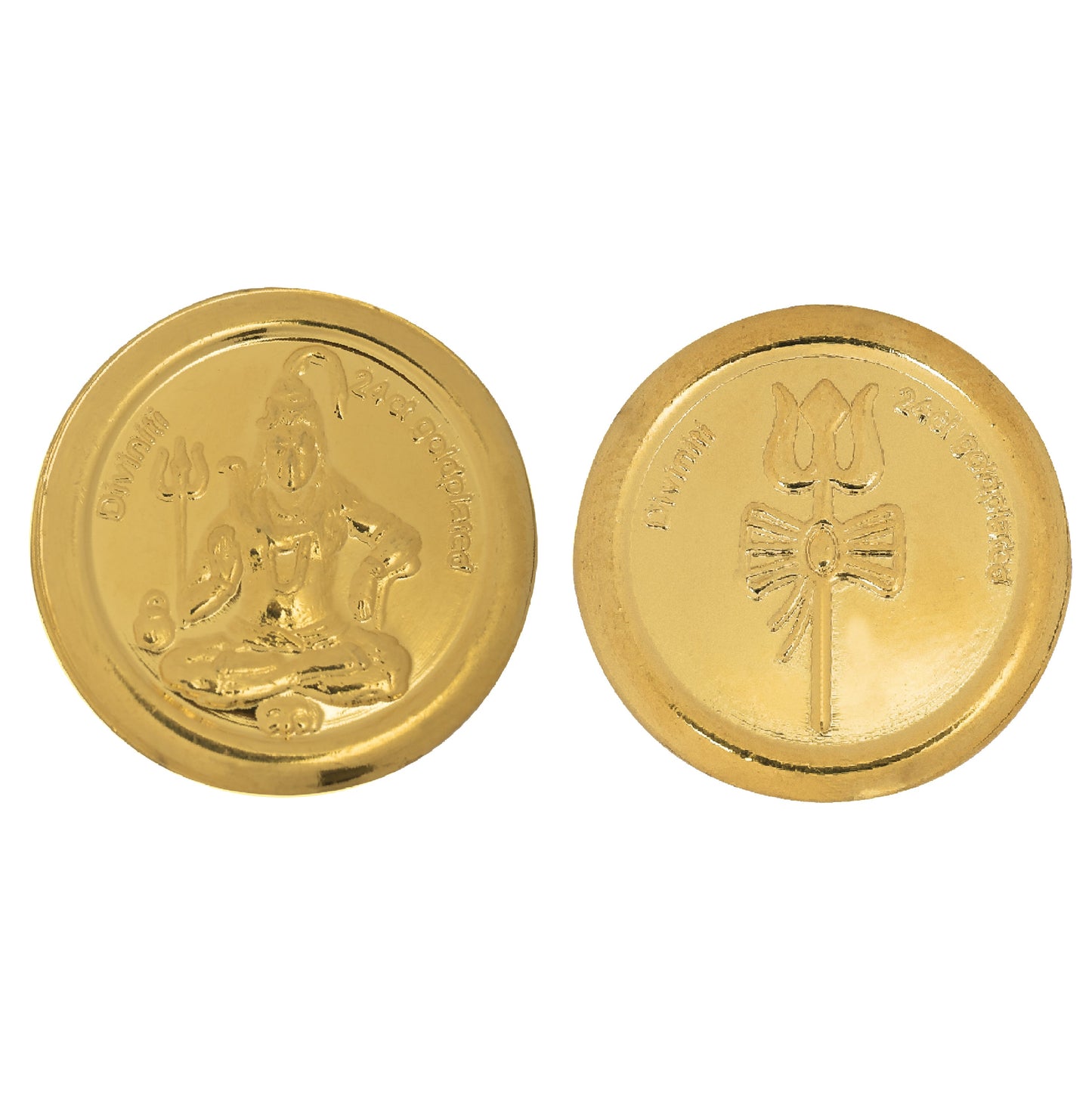 Diviniti Luxurious Gold Coin| Shiva & Trishul Damru 24K Gold Coin | 18mm