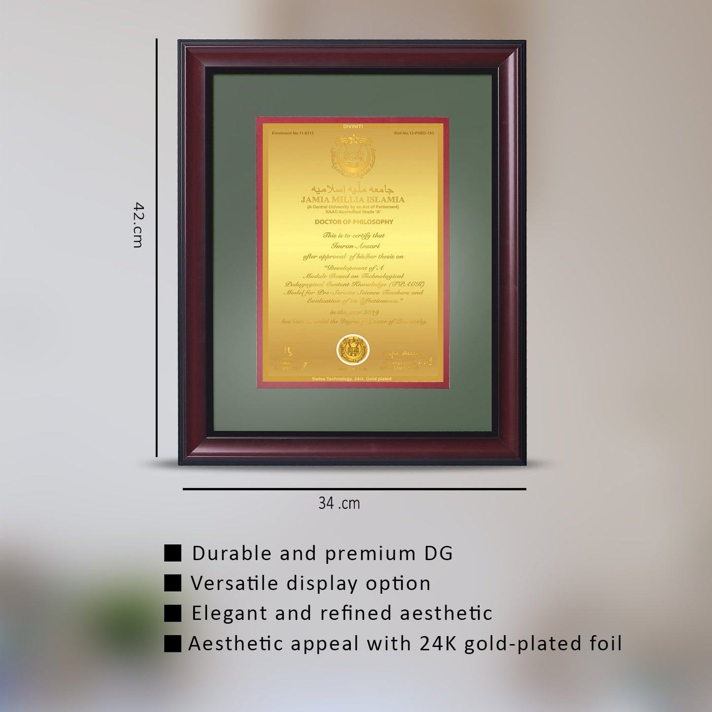 Customized 24K Gold Plated Heritage Certificate